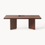 Solid Wood Oval Coffee Table Dark brown lacquered oak wood - Image 3