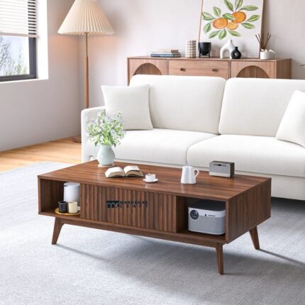 Modern Solid Wood Coffee Table with Storage in White Finish