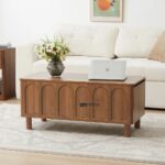 Solid Acacia Wood Modern Pedestal Coffee Table with Sturdy Base - Image 3