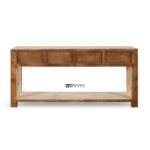Solid Wood Console Table with Drawers & Open Shelf – Natural Finish - Image 2