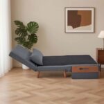 Modern Relax Fabric Sofa Bed with Wooden Accent – Grey - Image 2