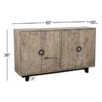 Solid Wood Designer Sideboard Cabinet with Sunburst Carving – Grey Wash Finish - Image 4