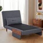Modern Relax Fabric Sofa Bed with Wooden Accent – Grey - Image 4