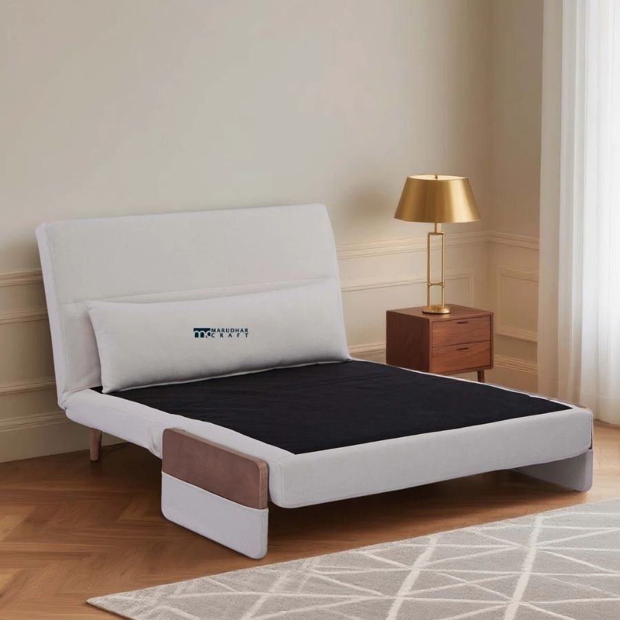 139 Modern Relax Fabric Sofa Bed with Wooden Accent – Ivory White - Image 1