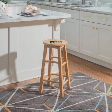 Solid Wood Round Bar Stool for Kitchen Counter & Bar – Natural Finish