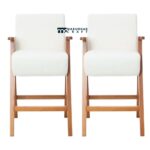 Premium Fabric Armrest Bar Stools with Solid Wood Legs - Image 3