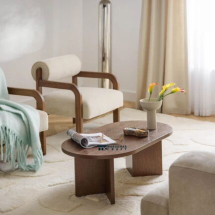 Solid Wood Oval Coffee Table lacquered oak wood