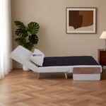 Modern Relax Fabric Sofa Bed with Wooden Accent – Ivory White - Image 4