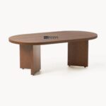 Solid Wood Oval Coffee Table lacquered oak wood - Image 3