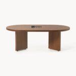 Solid Wood Oval Coffee Table lacquered oak wood - Image 4