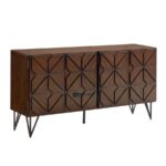 Solid Wood Designer Sideboard Cabinet with Geometric Carved Front – Dark Walnut Finish - Image 4