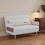 Modern Relax Fabric Sofa Bed with Wooden Accent – Ivory White - Image 3