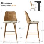 Upholstered Bouclé Rattan Full Back Bar Stool Set of Two - Image 3