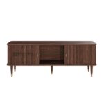 Walnut TV Stand with Cabinet Doors for Large TVs in Mid Century Modern Style - Image 4
