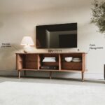 Walnut TV Stand with Cabinet Doors for Large TVs in Mid Century Modern Style - Image 6