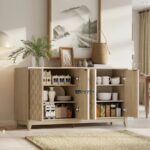 Solid Wood Designer Sideboard with Handcrafted Block Panel – White Washed Finish - Image 2