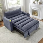 Luxury Recline Fabric Sofa Cum Bed with Cup Holders – Steel Blue