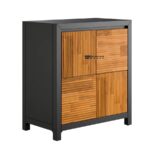 Solid Wood Accent Storage Cabinet with Fluted Panels – Black & Natural Finish - Image 2