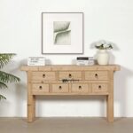 Solid Wood Console Table with Multiple Drawers – Natural Finish
