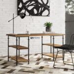 Wood & Metal Study Table with Storage Shelves - Image 3