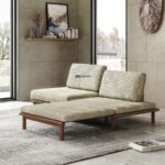 Minimalist Wooden Platform Sofa Cum Bed with Striped Upholstery