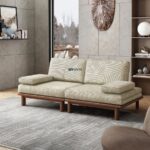 Minimalist Wooden Platform Sofa Cum Bed with Striped Upholstery - Image 3