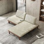 Minimalist Wooden Platform Sofa Cum Bed with Striped Upholstery - Image 4