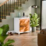 Solid Wood Accent Storage Cabinet with Fluted Panels – White & Natural Finish - Image 3