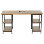 Wood & Metal Study Table with Storage Shelves - Image 2