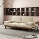 Minimalist Wooden Platform Sofa Cum Bed with Striped Upholstery - Image 5