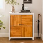 Solid Wood Accent Storage Cabinet with Fluted Panels – White & Natural Finish - Image 4