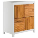 Solid Wood Accent Storage Cabinet with Fluted Panels – White & Natural Finish - Image 2