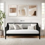 Modern Slatted Wooden Daybed with Black Finish