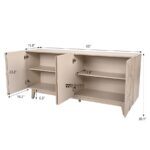 Solid Wood Designer Sideboard with Wave Carved Front – White & Natural Finish - Image 3