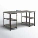 Dark Wood & Metal Study Table with Storage Shelves - Image 5