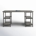 Dark Wood & Metal Study Table with Storage Shelves - Image 6