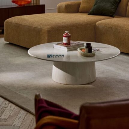 Large Round Coffee Table with Premium Cream White Finish