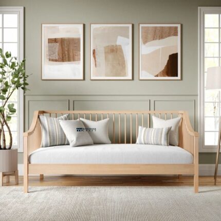 Scandinavian Style Slatted Wooden Daybed with Natural Finish