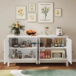 Solid Wood Designer Sideboard with Geometric Carved Doors – White Washed Finish - Image 3