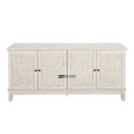 Solid Wood Designer Sideboard with Geometric Carved Doors – White Washed Finish - Image 2