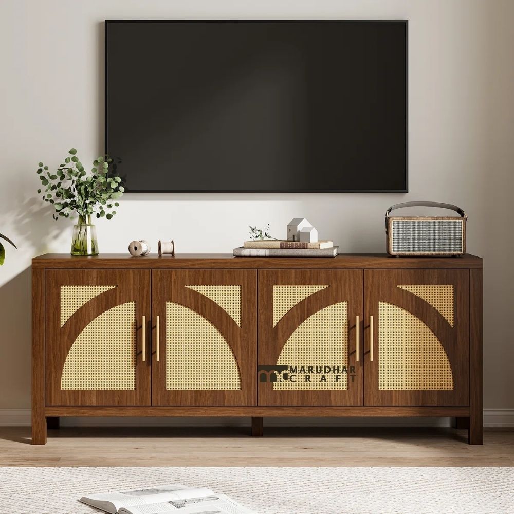 177 Media Console Entertainment Center with Cabinets and Shelves for Living Room Storage - Image 1