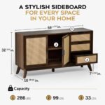 Solid Wood Cane Sideboard Cabinet with Drawers – Walnut Finish - Image 4