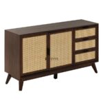 Solid Wood Cane Sideboard Cabinet with Drawers – Walnut Finish - Image 5