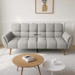Modern Tufted Fabric Sofa with Curved Armrests