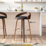 Counter and Bar Height Stool with Open Low Back in Faux Leather