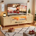 Large Wooden TV Stand with Natural Rattan Detailing and Spacious Storage - Image 3