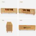 Large Wooden TV Stand with Natural Rattan Detailing and Spacious Storage - Image 2