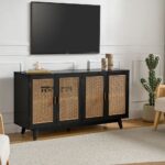 Rattan Cane TV Stand with Solid Wood Legs and Natural Elegant Design