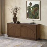 Modern Solid Wood Sideboard with Curved Panel Design – Walnut Finish