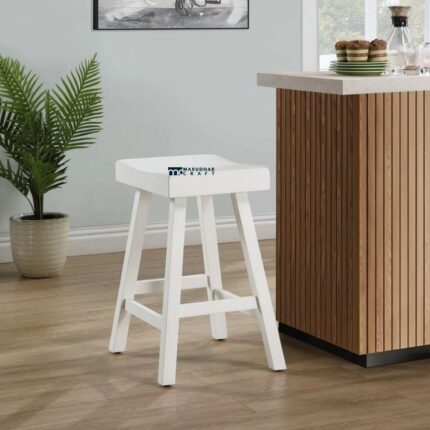Solid Wood Square Bar Stool for Kitchen Counter & Bar – White Finish